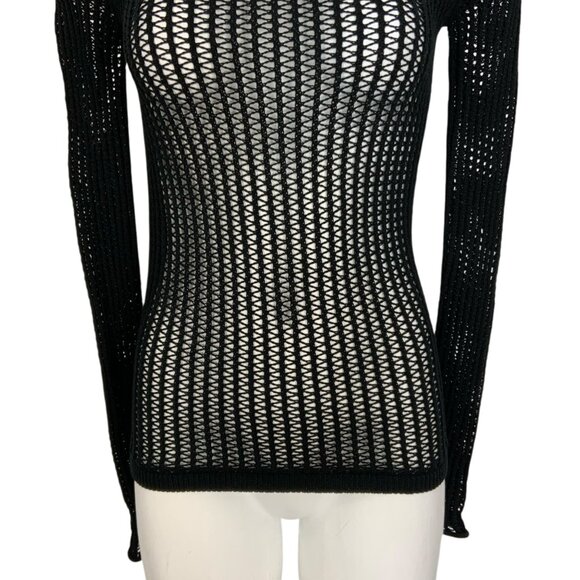 Alexander Wang Crochet Sweater S Black Long Sleeve Crewneck Pullover Gothic - Picture 9 of 12
